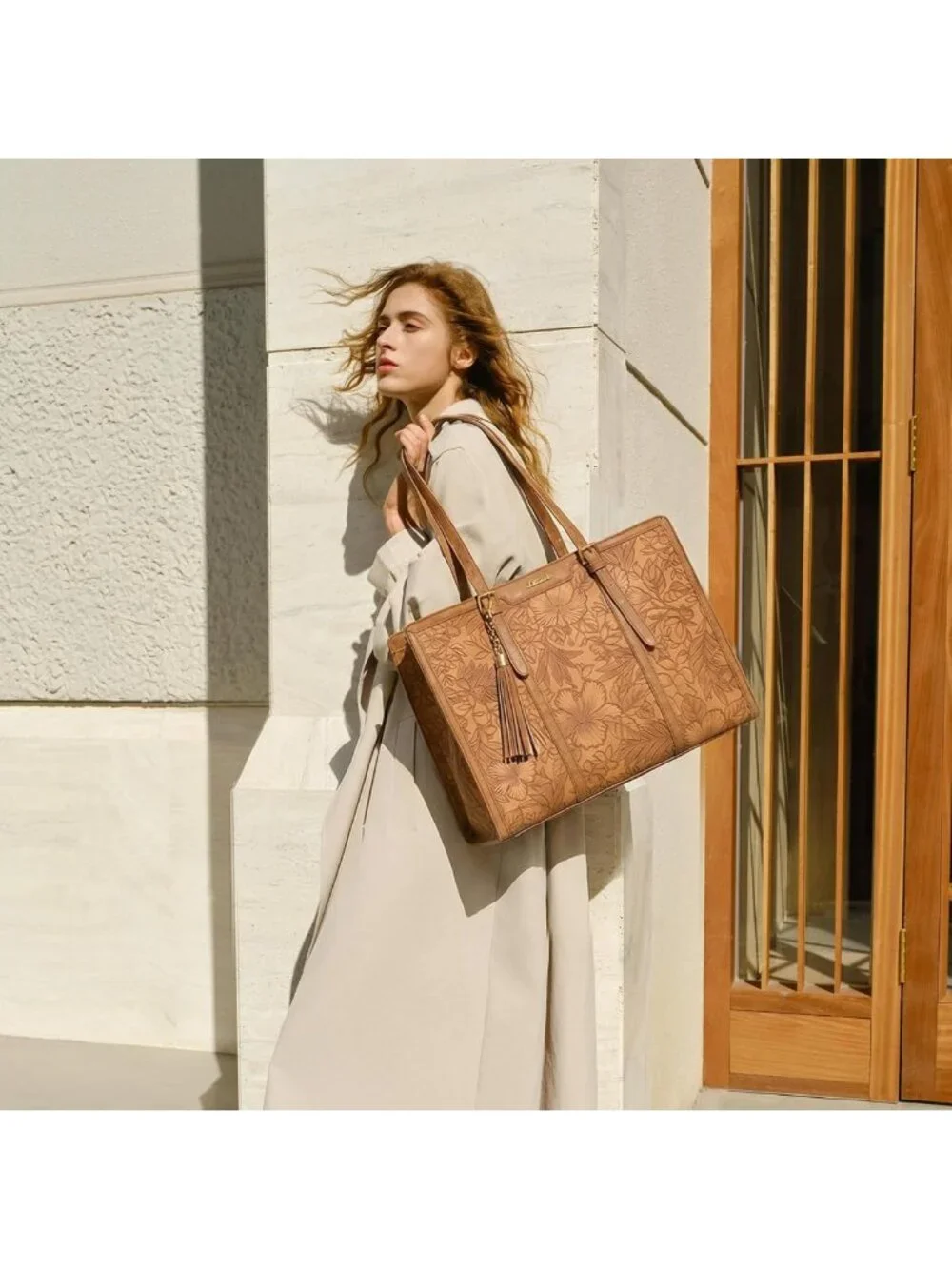 Stylish Vintage Leather Laptop Tote Bag for Women, 15.6